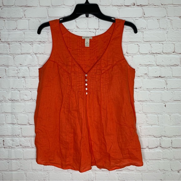 J. Crew Tops - J. Crew Womens Orange 100% Linen V-Neck Swing Tank Top Size 2